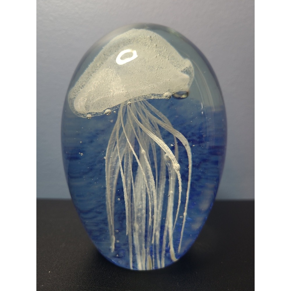 Jellyfish Paperweight, White, Glow In The Dark, With Blue‎ Background, 4.5" H.